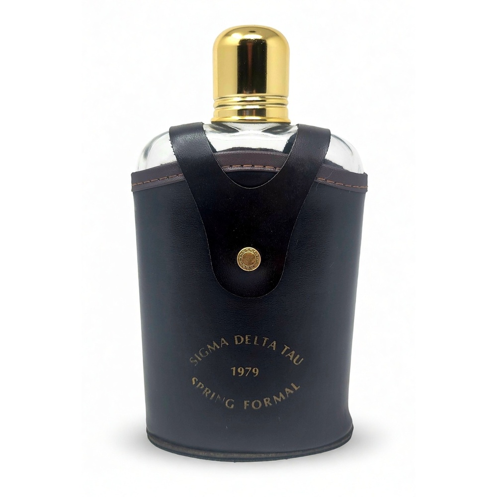 Sigma Delta Tau Sorority Flask 1979 Spring Formal Glass Bottle Leather Sleeve